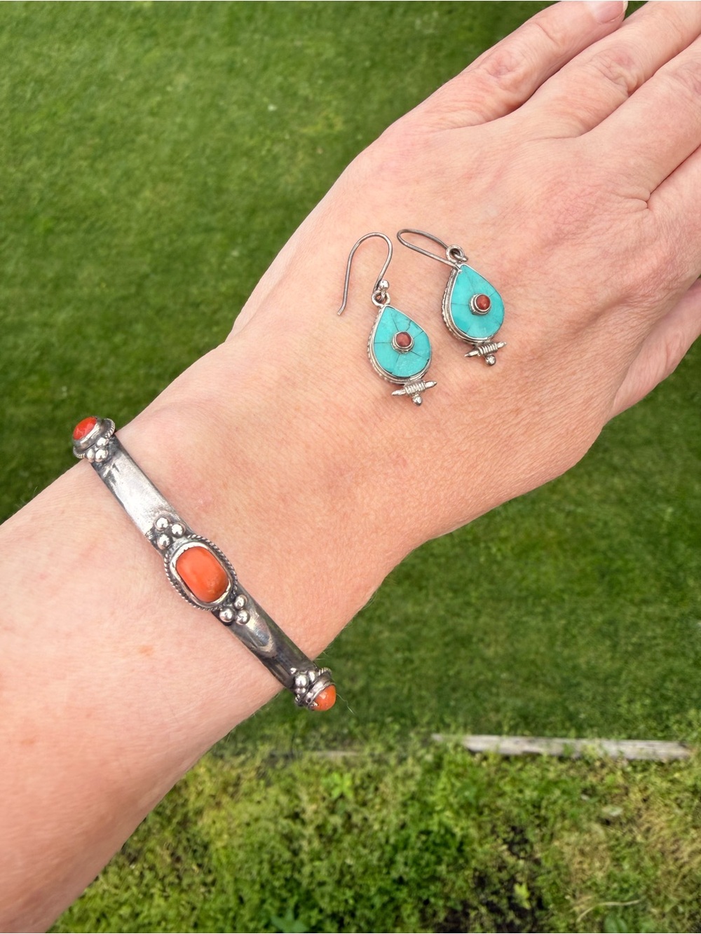 925 Sterling Silver Turquoise Earrings & Bracelet Set